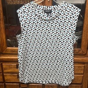 DKNY Women's Blue and White Houndstooth Blouse